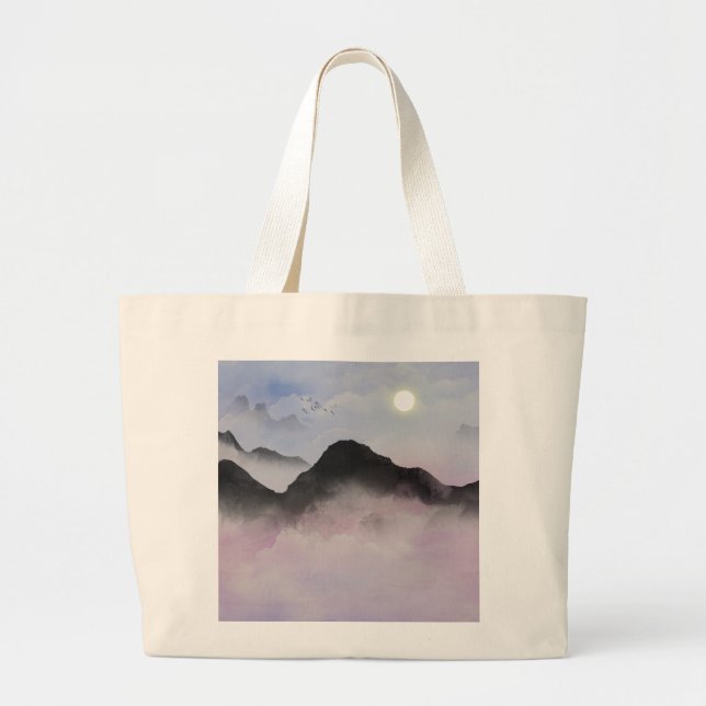 Pastel Mountain Silhouettes | Minimalist Nature  Large Tote Bag (Front)