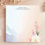 Pastel Mountains Floral Scenery Personalised Name Notepad<br><div class="desc">Find inspiration in the beauty of nature with this personalised notepad. The design features a serene landscape with soft pastel mountains and delicate flowers in the foreground. The calming colours and peaceful scene create a tranquil backdrop for your notes. Customise this notepad with your own text. Ideal for journalling, reflections,...</div>