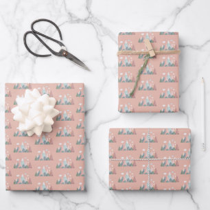 Pastel Mountains on Salmon Pink Wrapping Paper Sheet