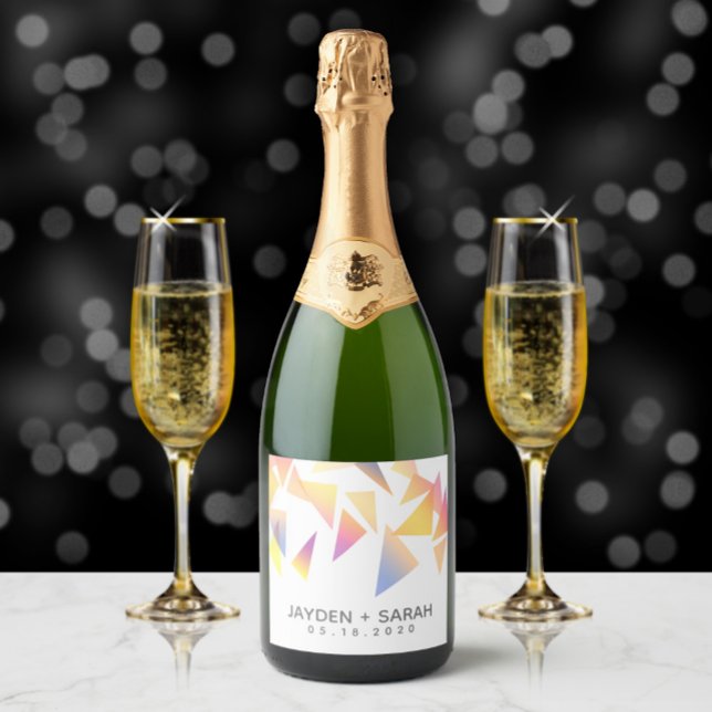 Pastel Multi-Colored Confetti White Wedding Sparkling Wine Label (Creator Uploaded)