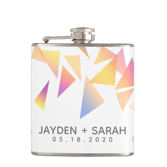 Pastel Multi-Coloured Confetti White Wedding Hip Flask (Front)