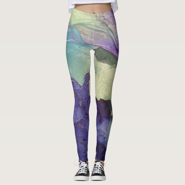 Pastel Multicolor Alcohol Ink Liquid Abstract Art Leggings (Front)
