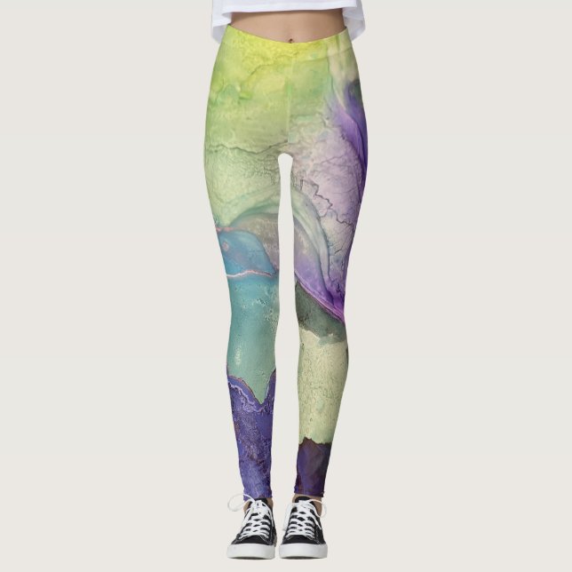 Pastel Multicolor Alcohol Ink Liquid Abstract Art Leggings (Front)