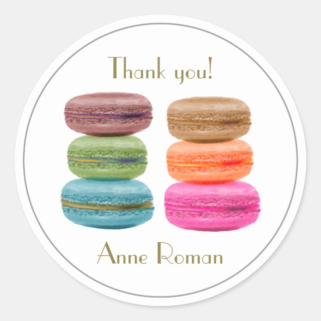 Pastel multicolor Macarons Thank You Classic Round Sticker (Front)