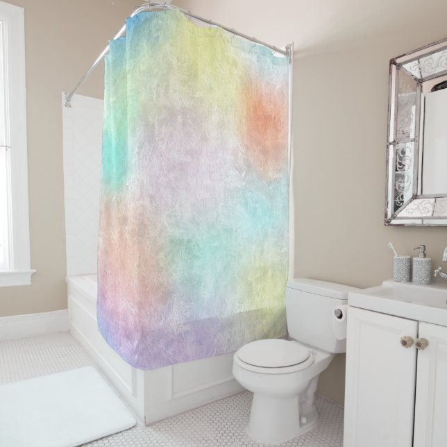PASTEL MULTICOLOR MODERN ABSTRACT PATTERN SHOWER CURTAIN (In Situ)