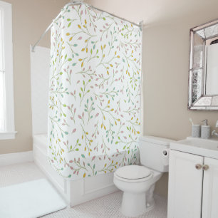 Pastel Multicolored Delicate Botanical Vine Patter Shower Curtain
