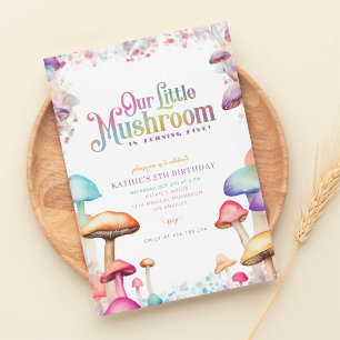 pastel mushroom magical forest birthday invitation