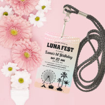 Pastel Music Festival Birthday Invitation Lanyard ID Badge