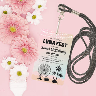 Pastel Music Festival Birthday Invitation Lanyard ID Badge