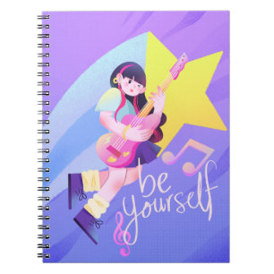 Pastel Music-Themed Cover with Star & Cute Girl  Notebook