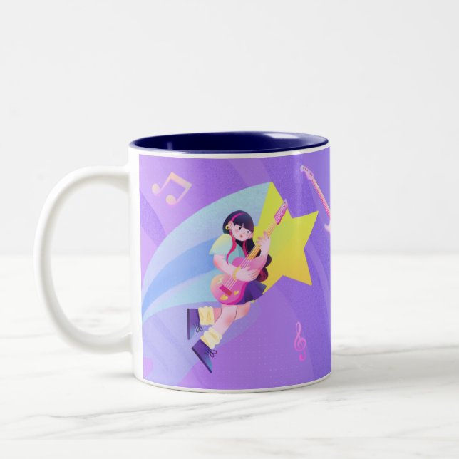 Pastel Music-Themed Mug with Star & Cute Girl  (Left)