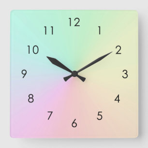 Pastel Muted Gradient Ombre Rainbow   Square Wall Clock