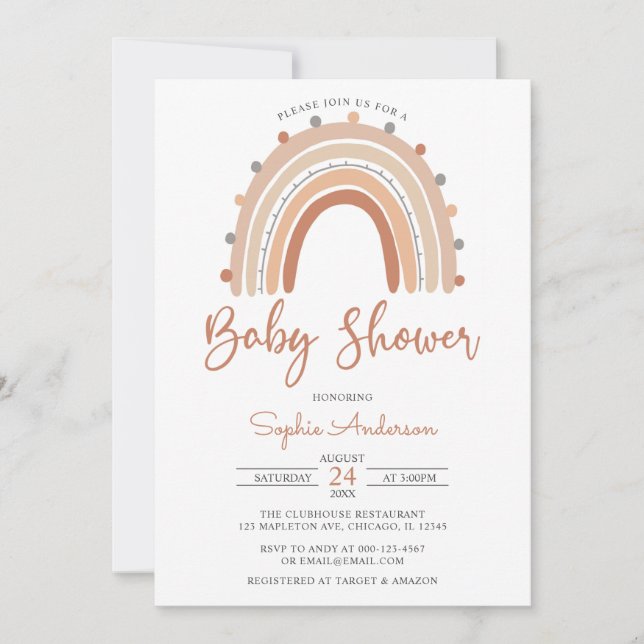 Pastel Muted Tones Boho Rainbow Baby Shower Invita Invitation (Front)