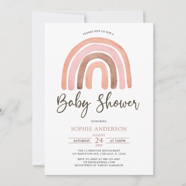 Pastel Muted Tones Boho Rainbow Baby Shower Invitation (Front)