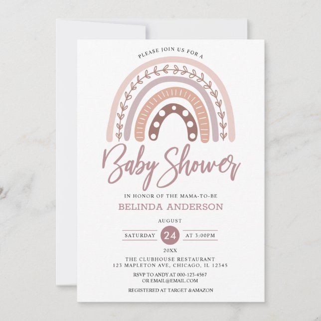 Pastel Muted Tones Boho Rainbow Baby Shower Invitation (Front)