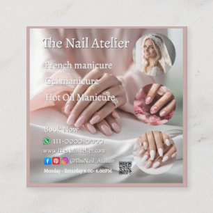 Pastel Nail Salon Elegant Hands Pink Manicure Text Square Business Card