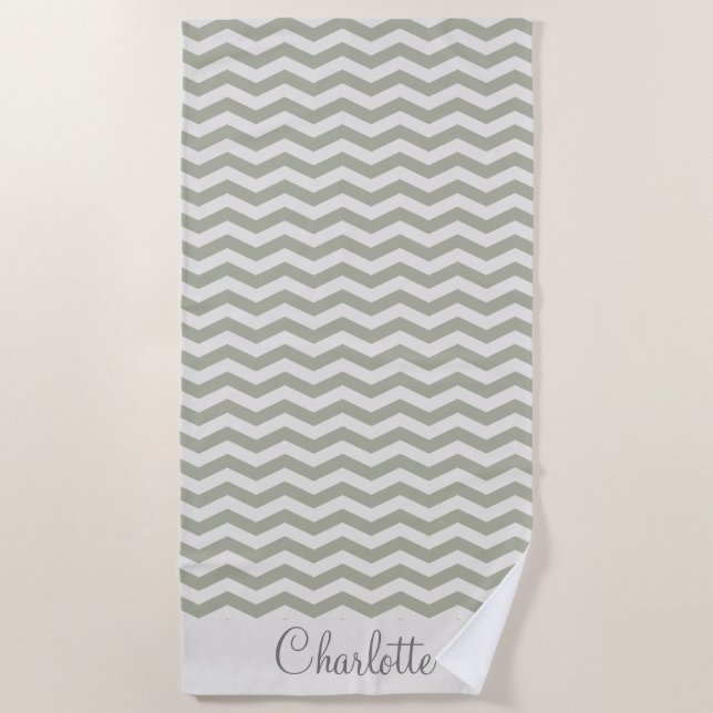 Pastel name zig zag stripe geometric beach towel (Front)