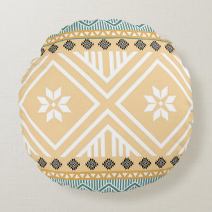 Pastel Native Fabric Seamless Pattern, Thai Nativ Round Cushion