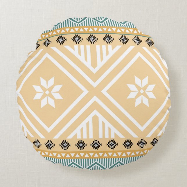 Pastel Native Fabric Seamless Pattern,  Thai Nativ Round Cushion (Front)