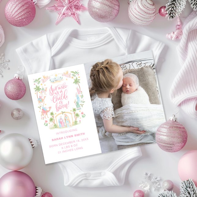 Pastel Nativity Baby Announcement Photo Card (Creator Uploaded)