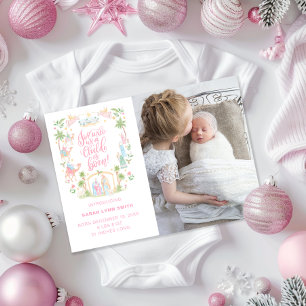Pastel Nativity Baby Announcement Photo Card