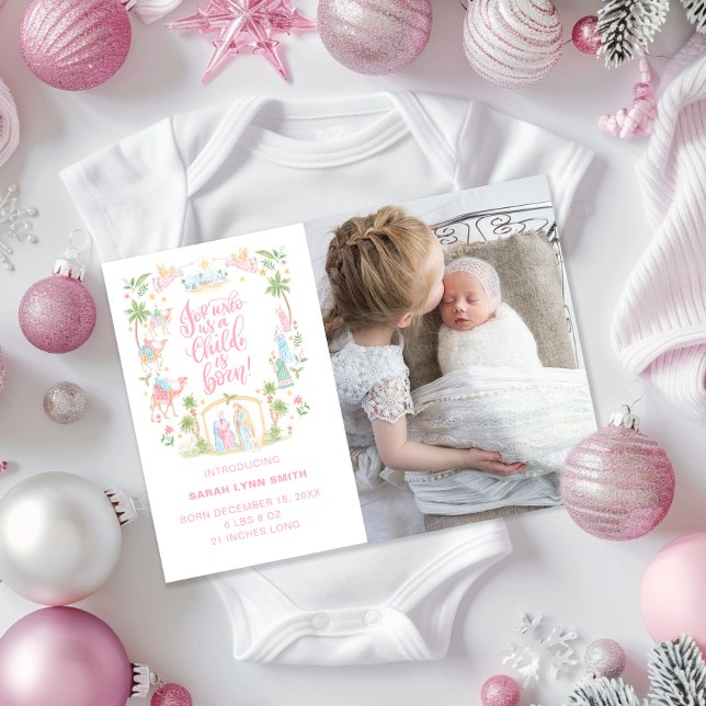 Pastel Nativity Baby Announcement Photo Card (Creator Uploaded)