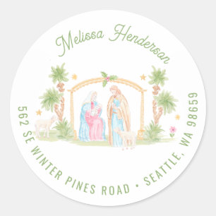 Pastel Nativity Christmas   Address Classic Round Sticker