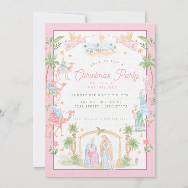 Pastel Nativity Christmas Party Invitation (Front)