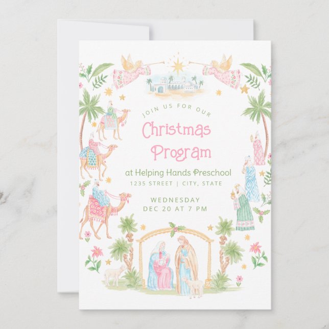 Pastel Nativity Christmas Program | Preschool Invitation (Front)