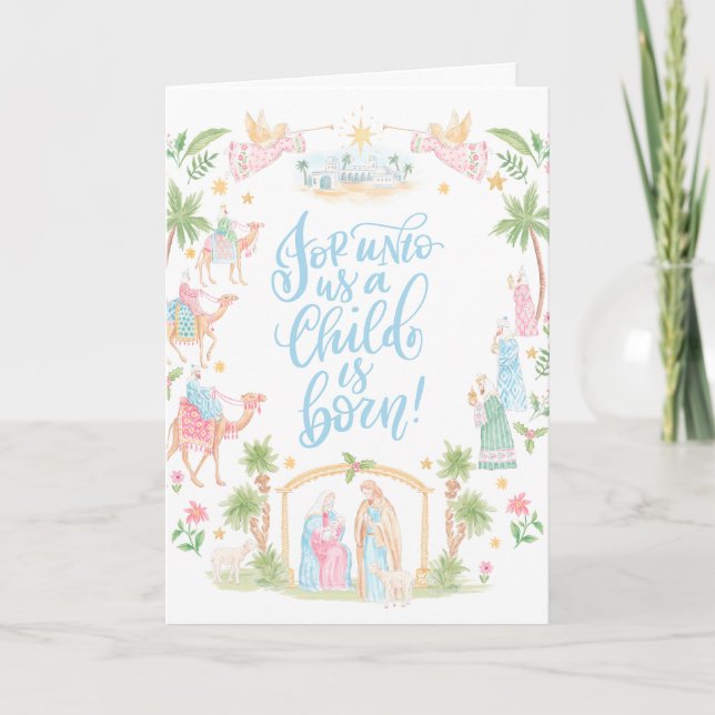 Pastel Nativity Folded Photo Card (Front)