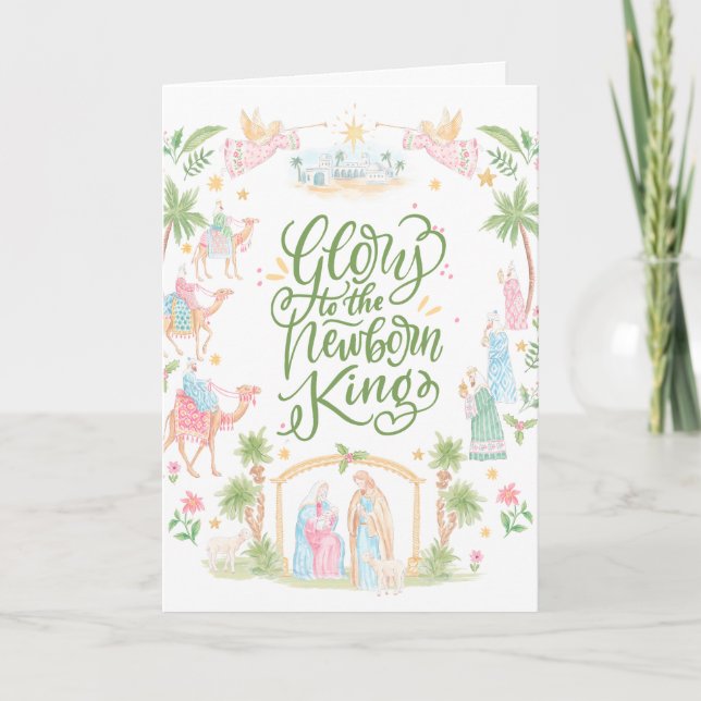 Pastel Nativity | Glory to Newborn King | Photo Card (Front)