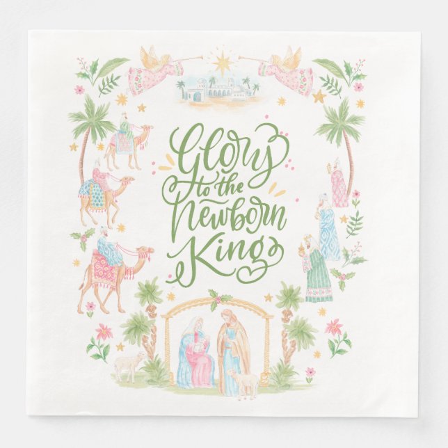 Pastel Nativity | Glory to the Newborn King Napkin (Front)
