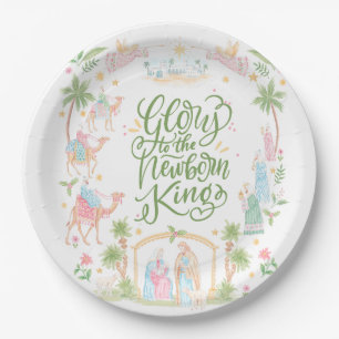 Pastel Nativity   Glory to the Newborn King Paper Plate
