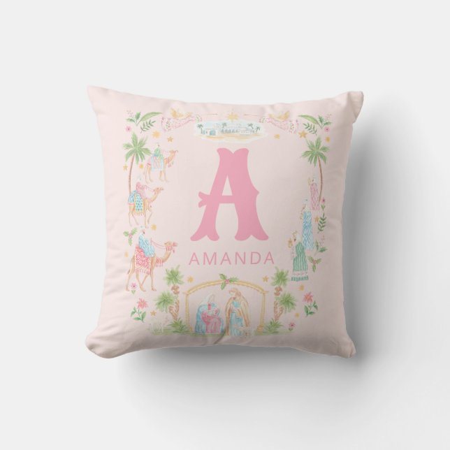 Pastel Nativity Monogram Cushion (Front)