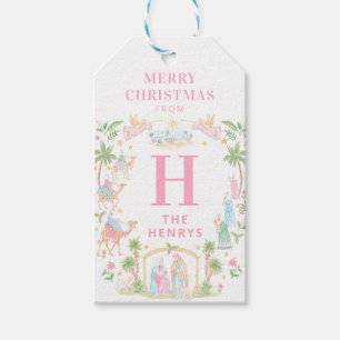 Pastel Nativity Monogram Gift Tags