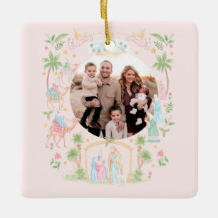 Pastel Nativity Photo Ceramic Ornament