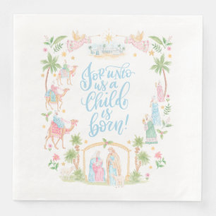 Pastel Nativity   Unto Us a Child is Born Napkin