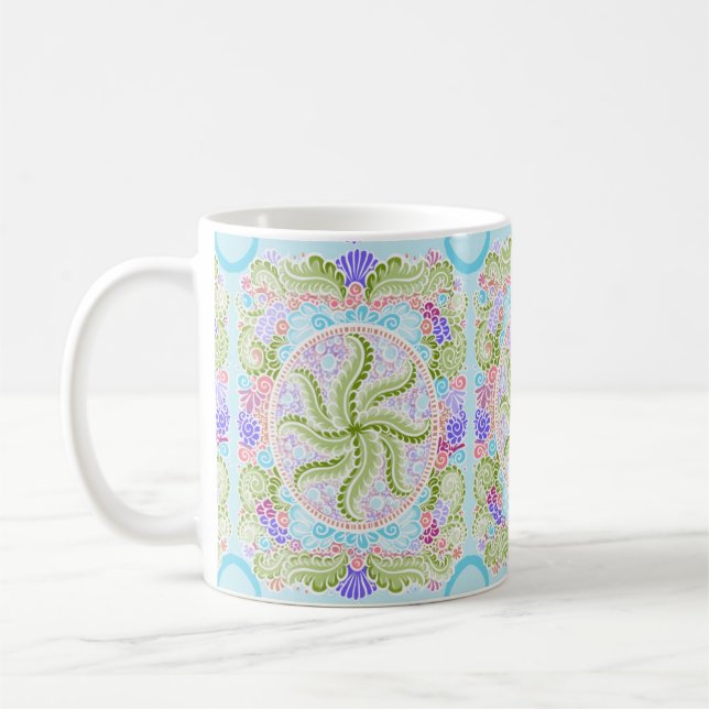 Pastel Nature Mandala Art Coffee Mug (Left)