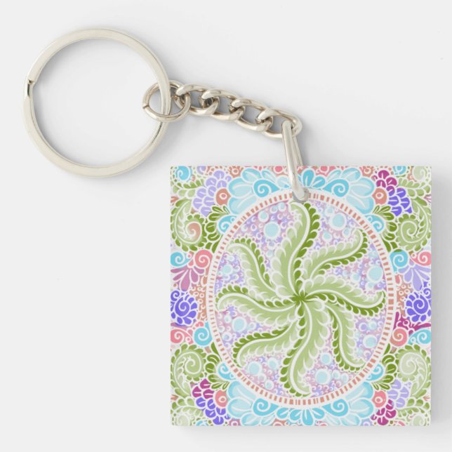 Pastel Nature Mandala Art Key Ring (Front)