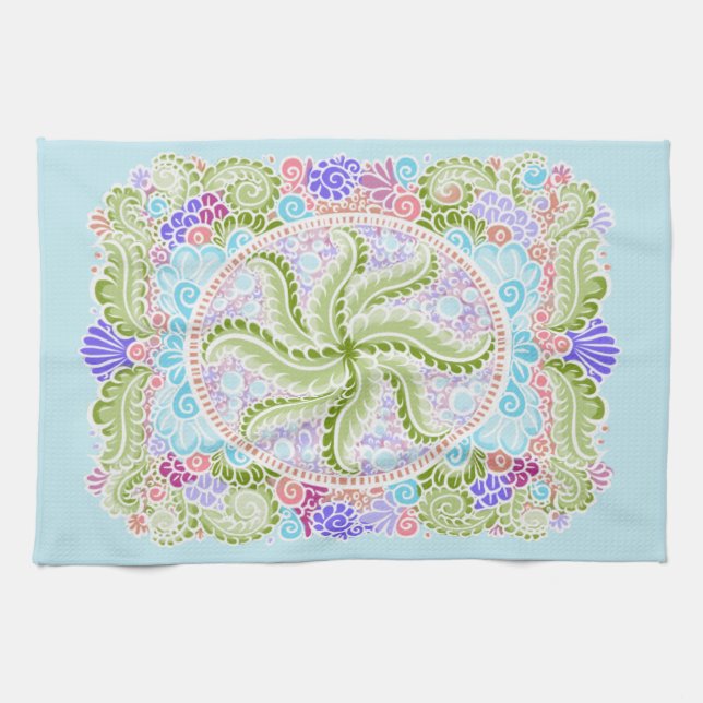 Pastel Nature Mandala Art Tea Towel (Horizontal)