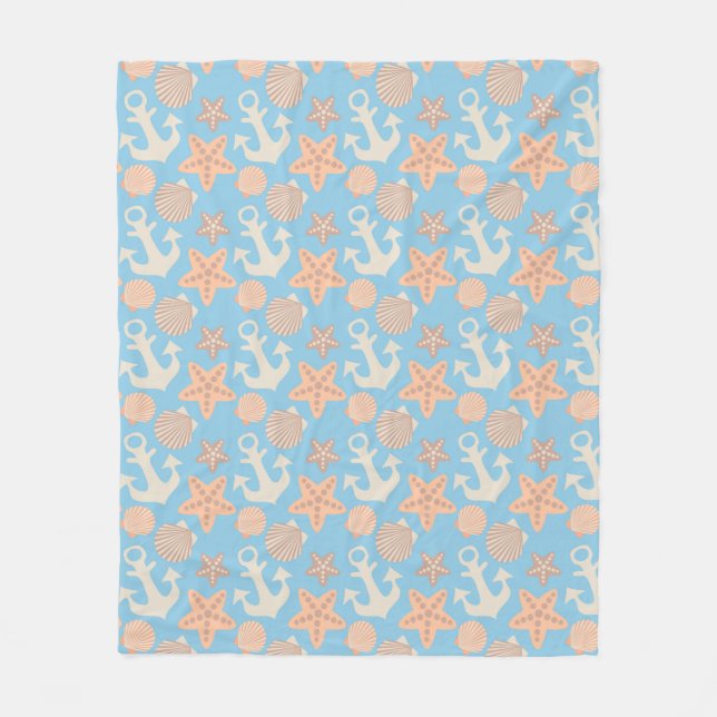 Pastel Nautical Pattern Fleece Blanket (Front)