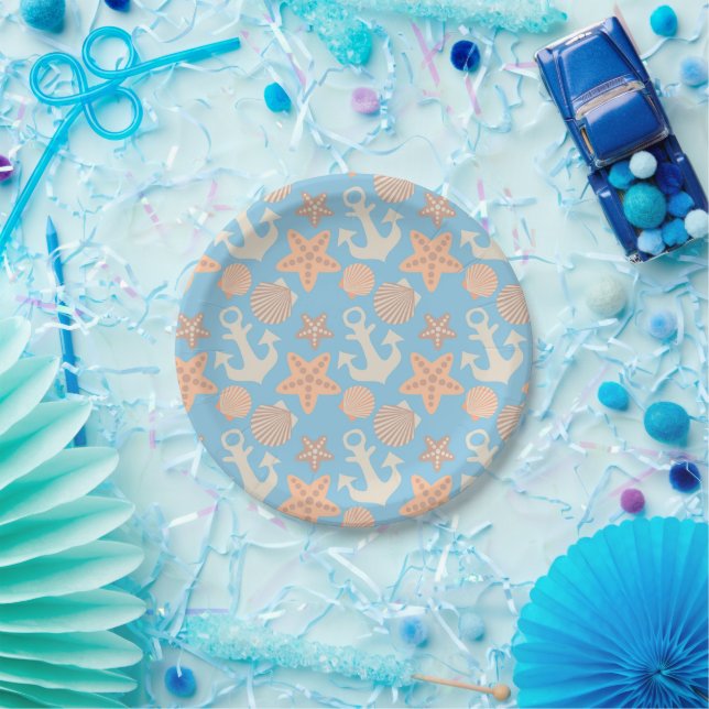Pastel Nautical Pattern Paper Plate (Party)