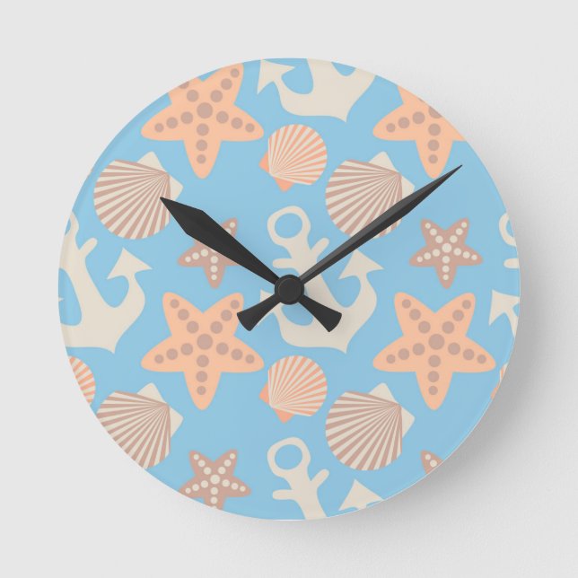 Pastel Nautical Pattern Round Clock (Front)