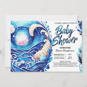 Pastel Nautical Waves Baby Shower Invitation