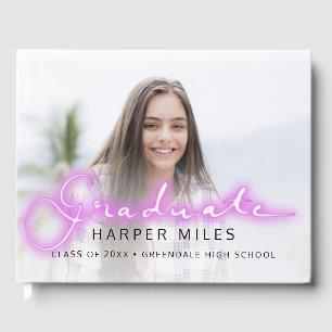 Pastel neon 80s script graduation photo guest book