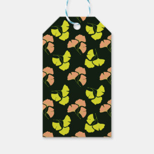 Pastel-Neon Ginko Leaves on Black Background Gift Tags