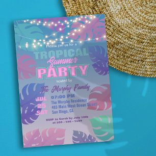 Pastel Neon Tropical Summer Pool Party Invitation