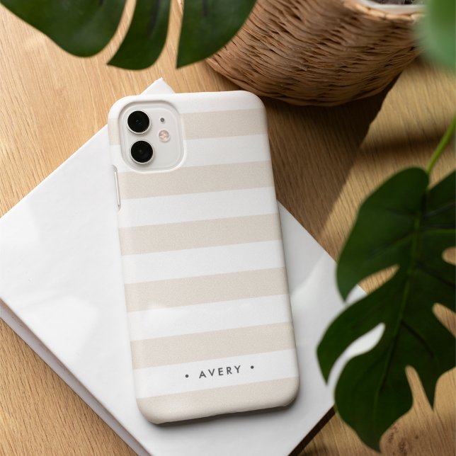 Pastel Neutral Stripe Personalised iPhone 16 Case (Creator Uploaded)