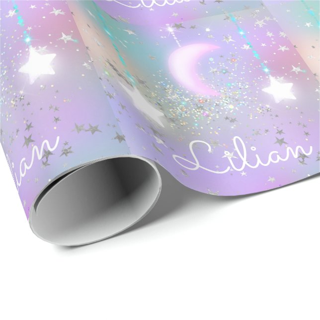 Pastel night sky glowing moon stars  wrapping paper (Roll Corner)