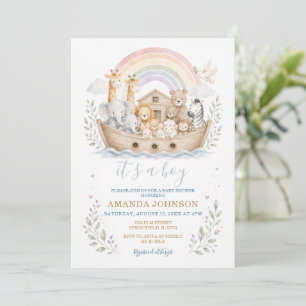 Pastel Noah's Ark Baby Shower Invitation